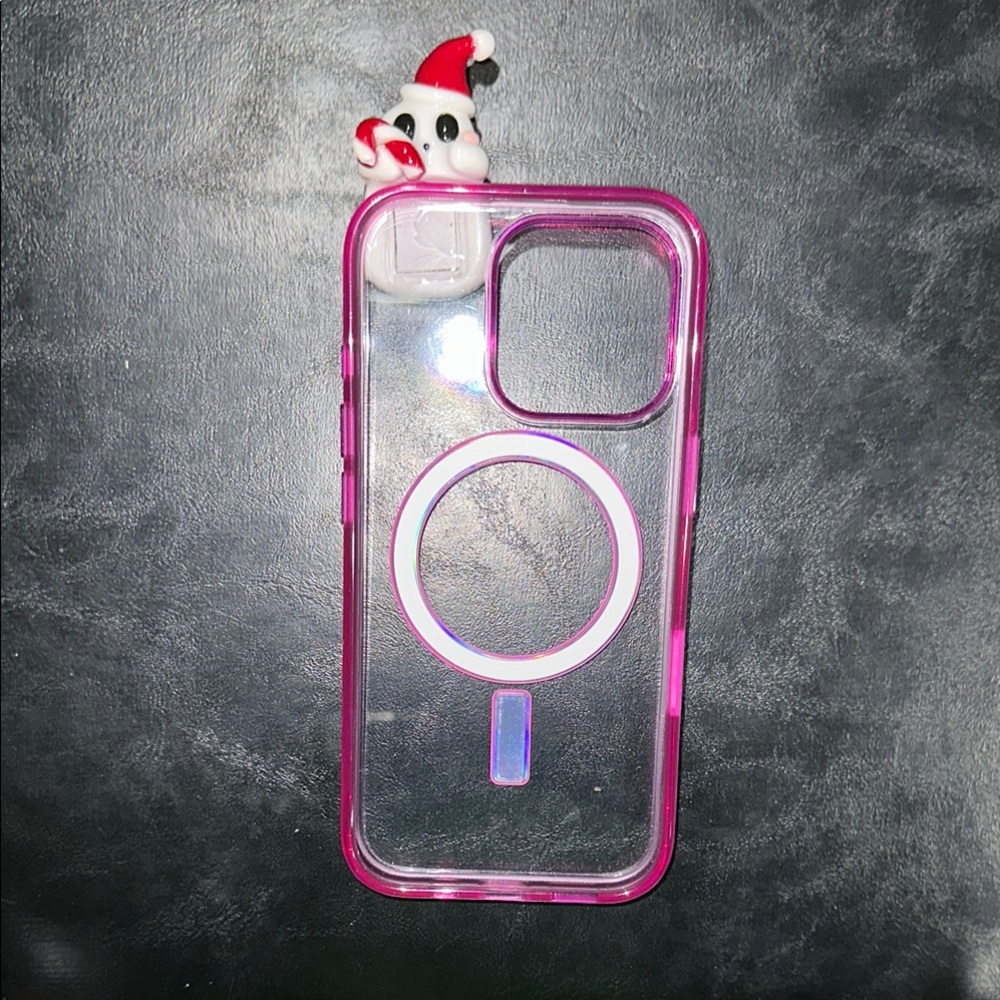 Clear Pink Phone 14 Case with Santa Decoration
